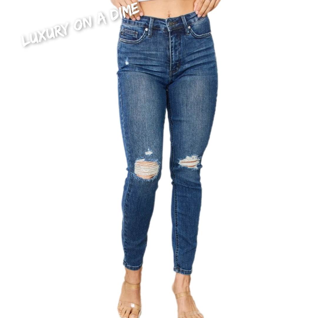 Tummy Control High Waist Skinny Slim Fit Stretch Denim Dark Wash Jean Pants