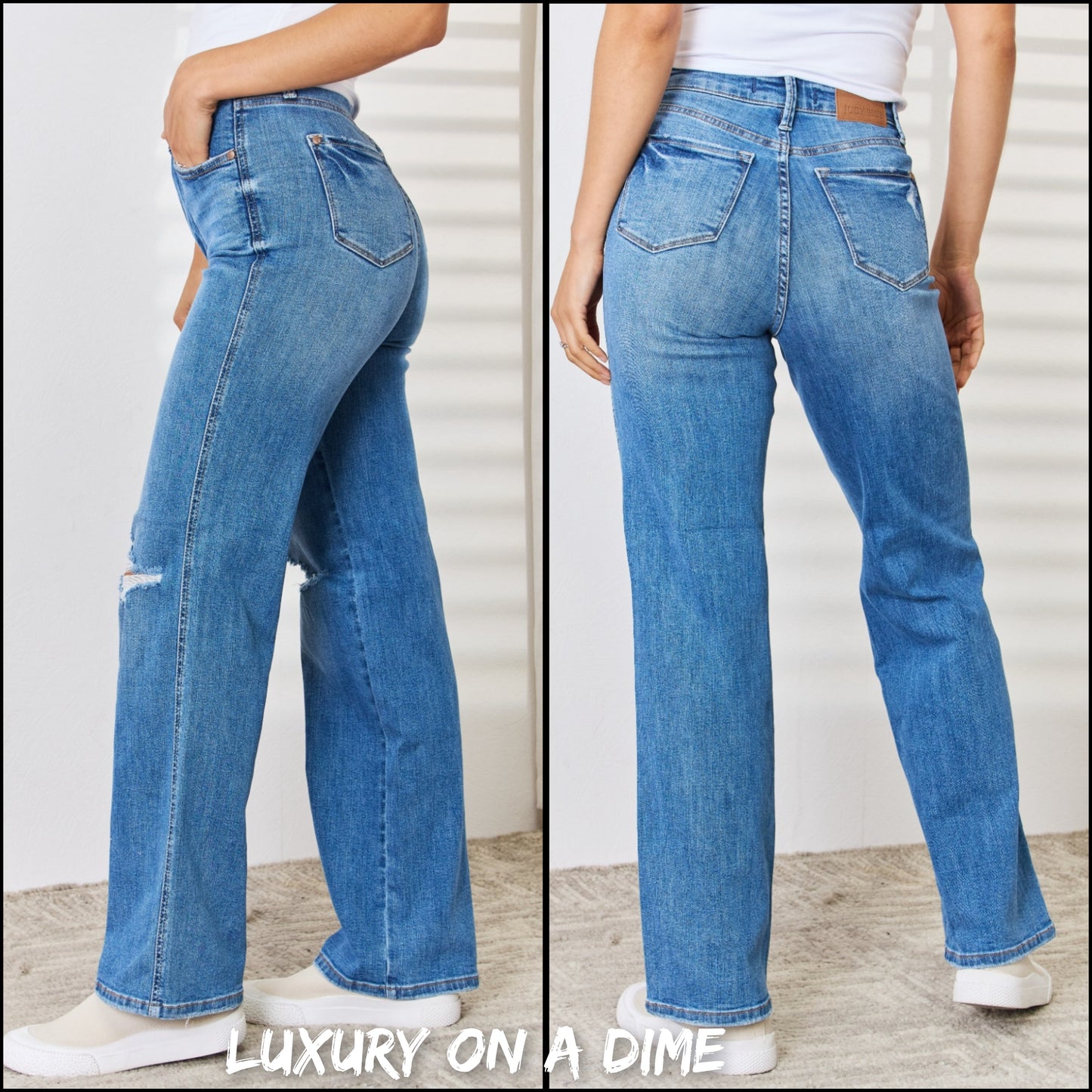 High Rise Tummy Control Distressed Straight Leg Denim Jean Pants Judy Blue