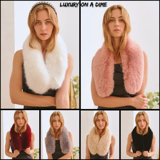 Plush Vegan Faux Fur Retro Collar Scarf Luxury Fashion Statement Accessory