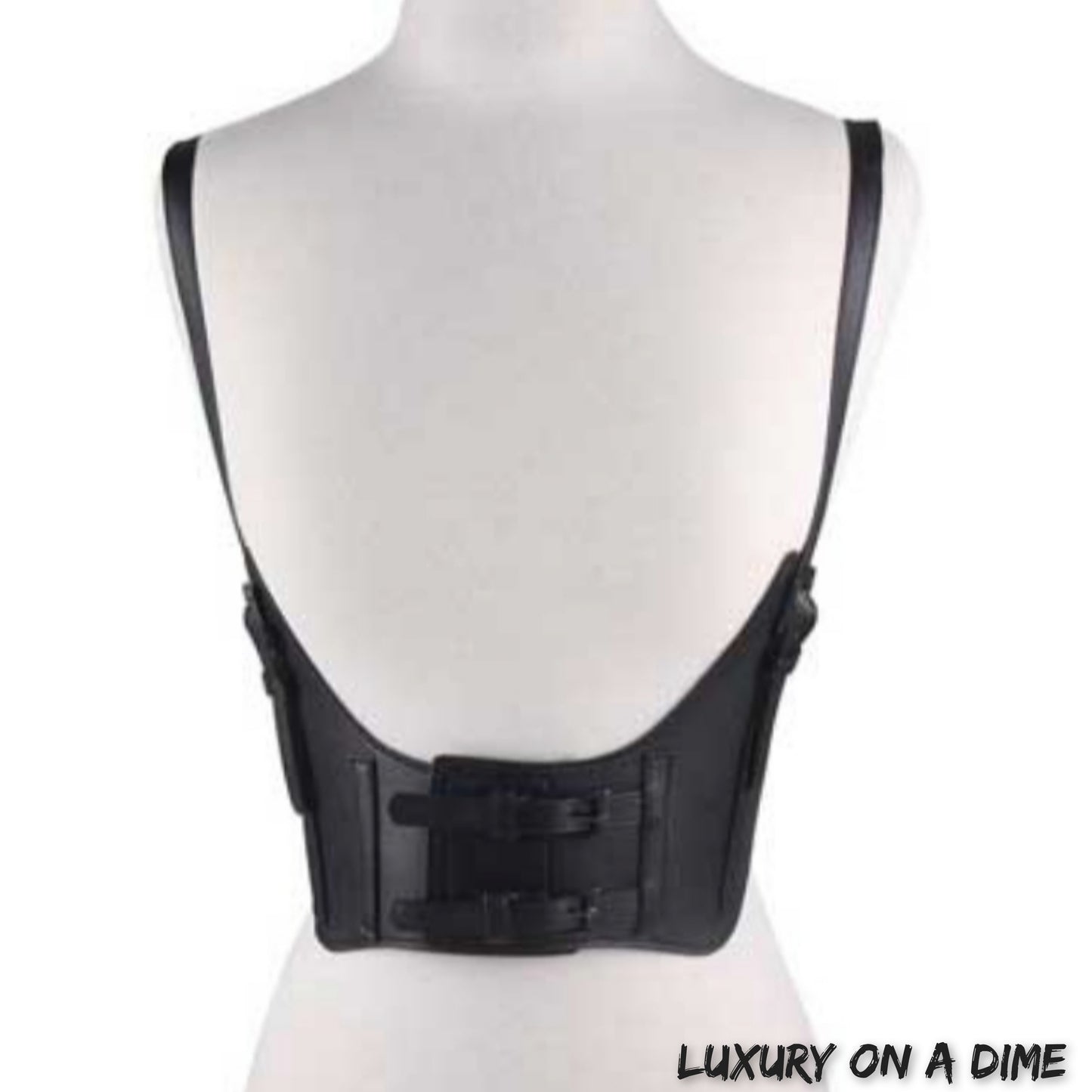 Faux Leather Corset Underbust Waist Belt Harness Shoulder Straps