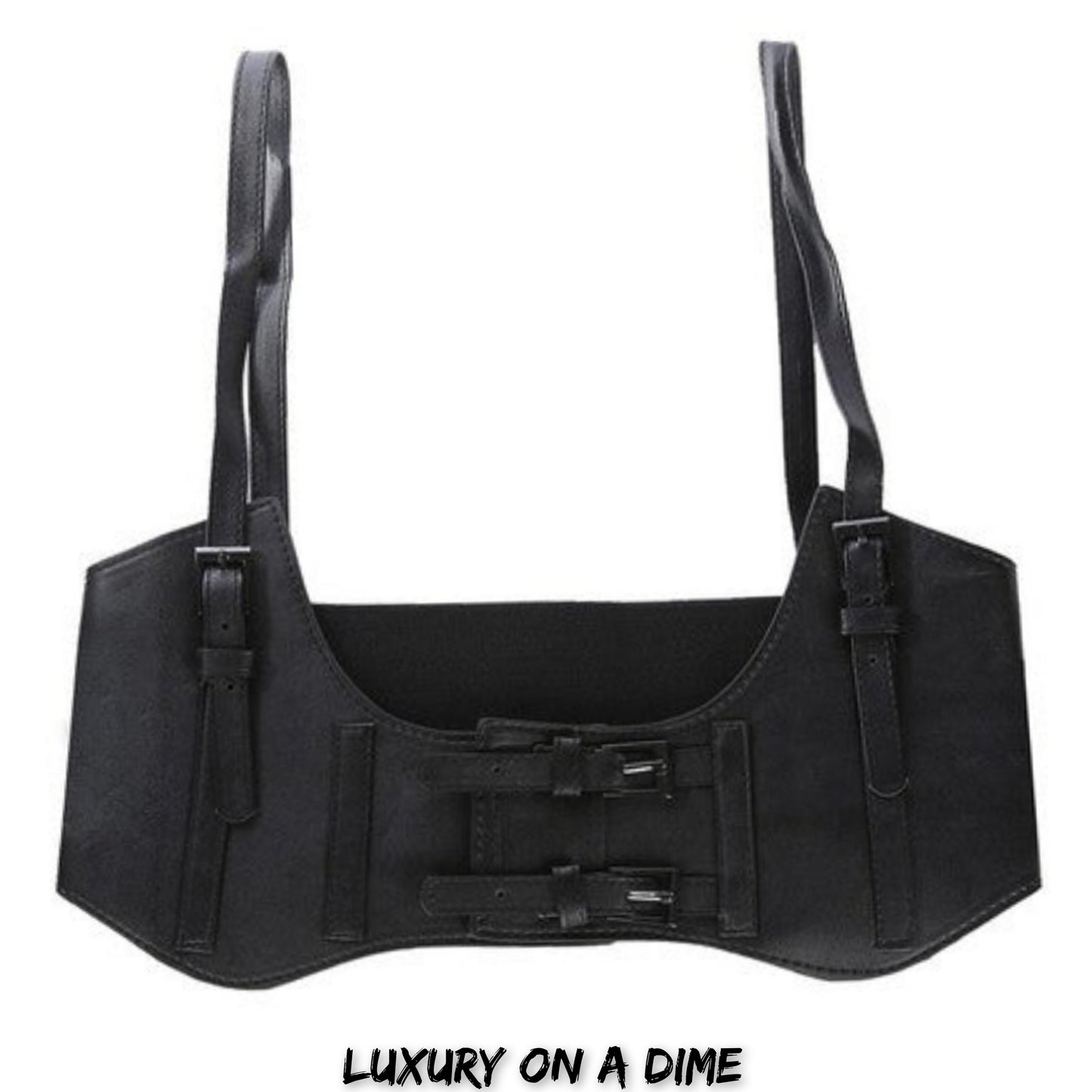 Faux Leather Corset Underbust Waist Belt Harness Shoulder Straps