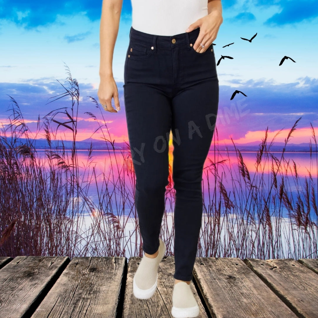 Tummy Control High-Rise Waist Navy Denim Skinny Jean Pants Judy Blue