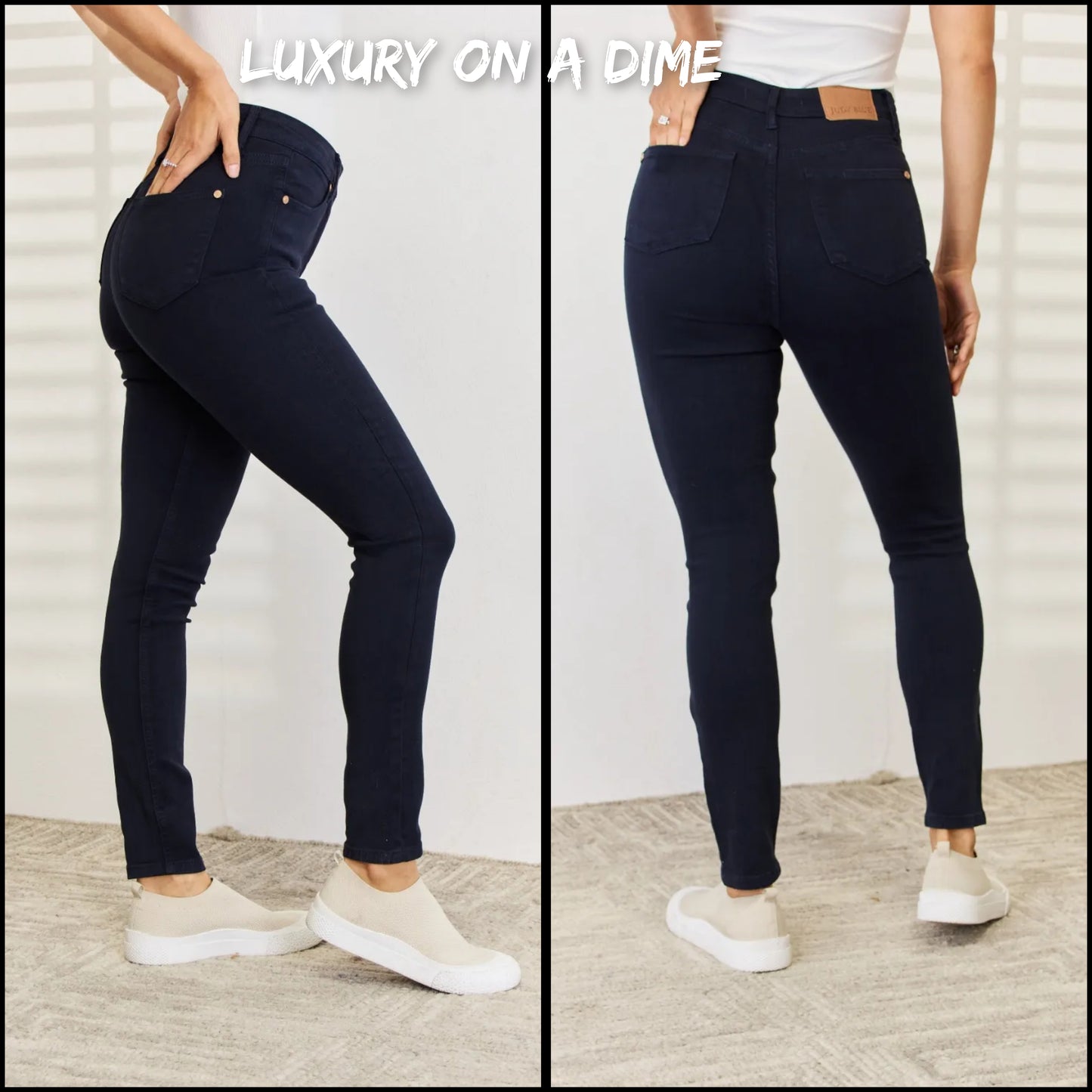 Tummy Control High-Rise Waist Navy Denim Skinny Jean Pants Judy Blue