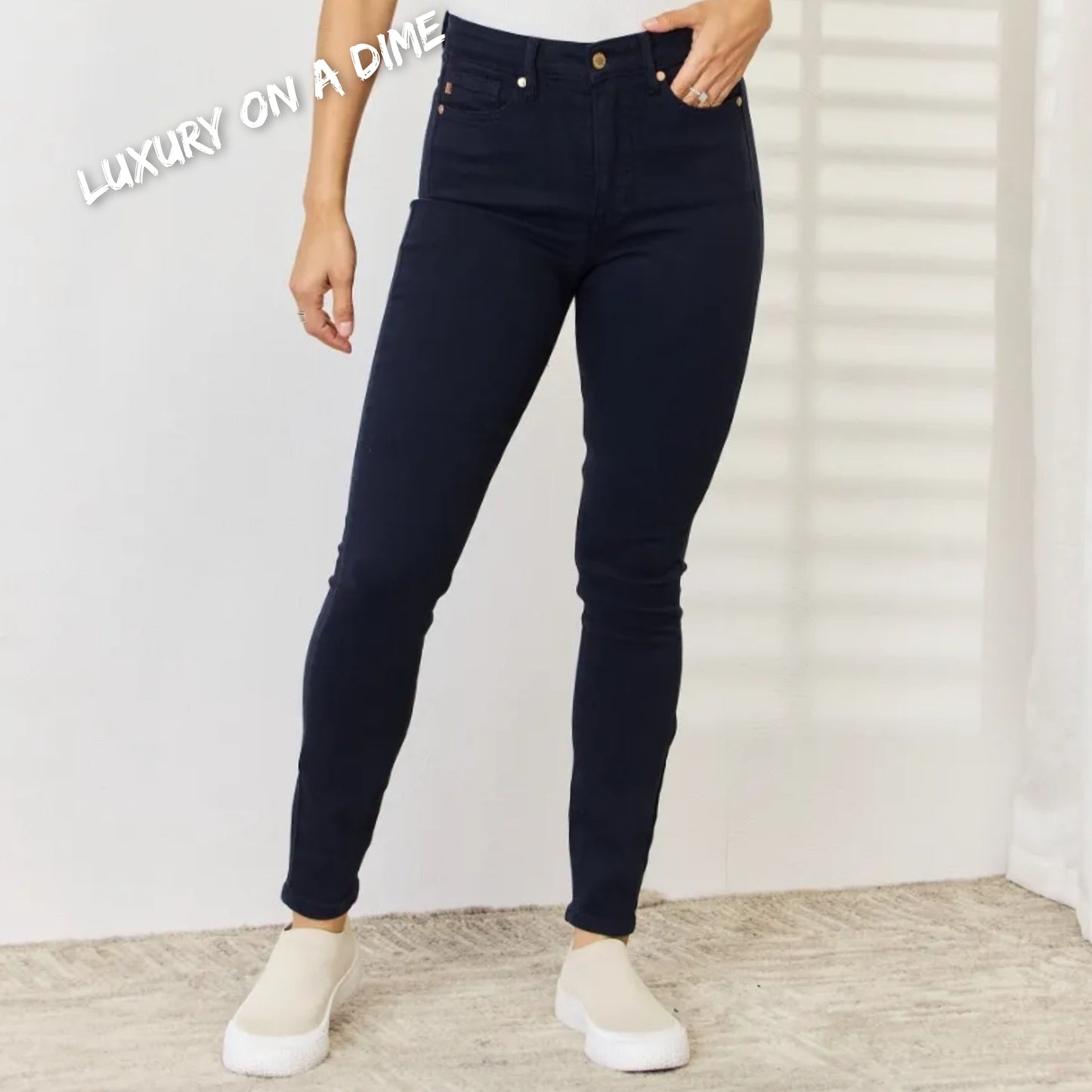Tummy Control High-Rise Waist Navy Denim Skinny Jean Pants Judy Blue