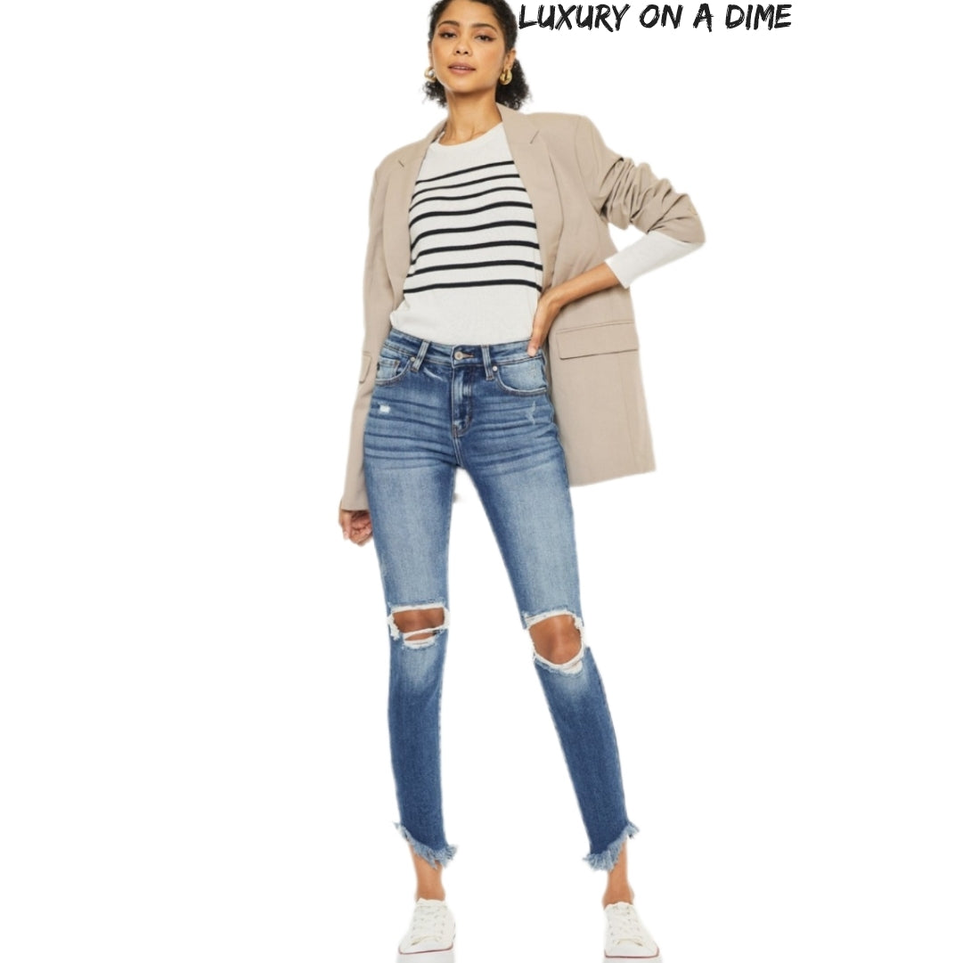 KanCan High-Rise Waist Distressed Denim Raw Cropped Skinny Jean Pants