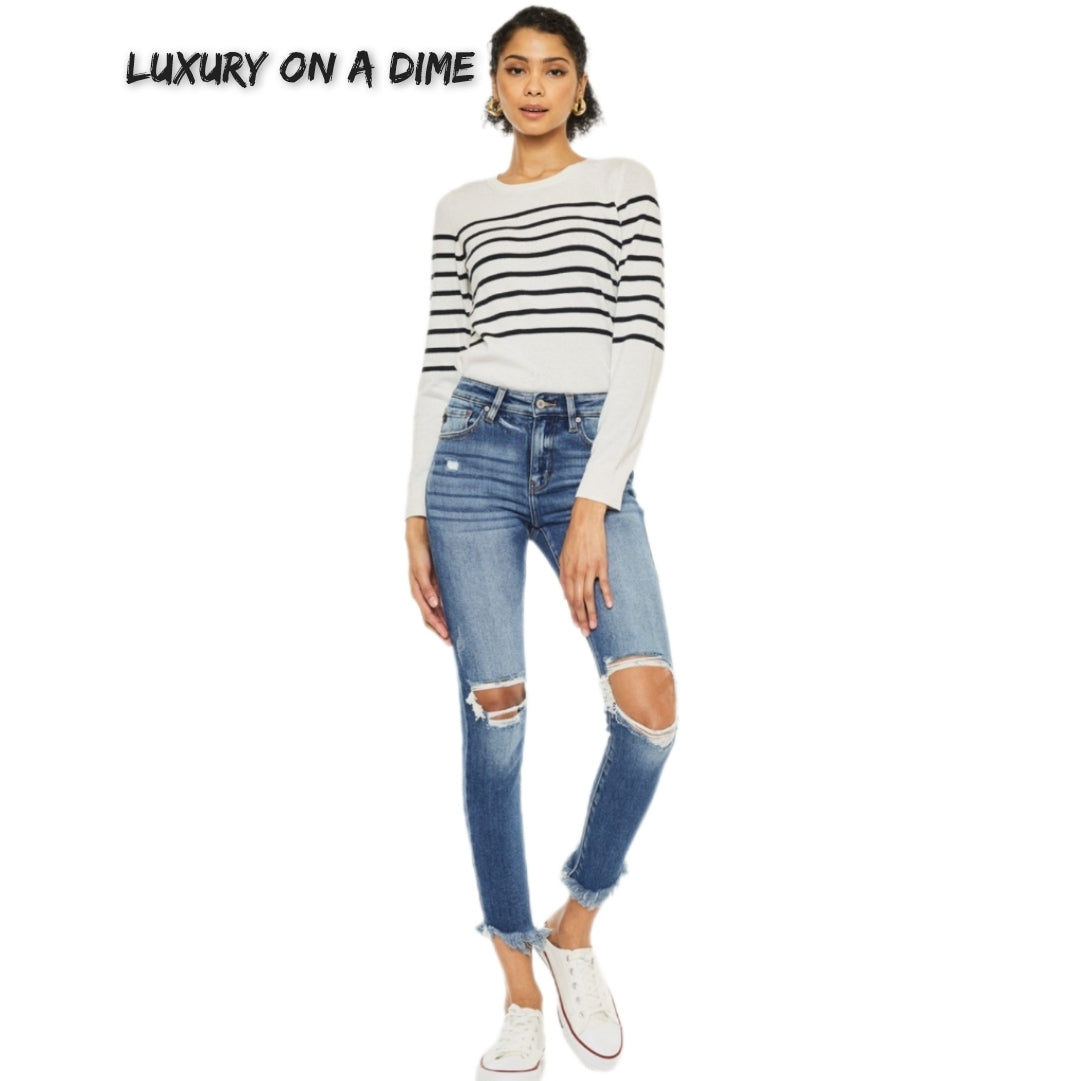 KanCan High-Rise Waist Distressed Denim Raw Cropped Skinny Jean Pants