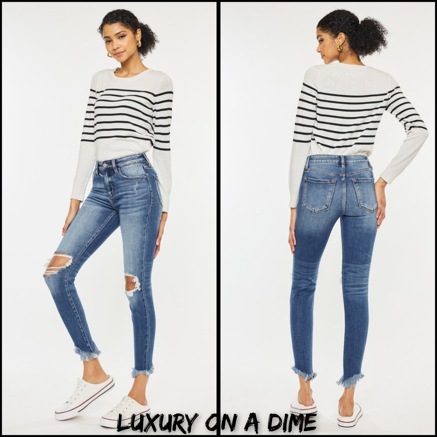 KanCan High-Rise Waist Distressed Denim Raw Cropped Skinny Jean Pants