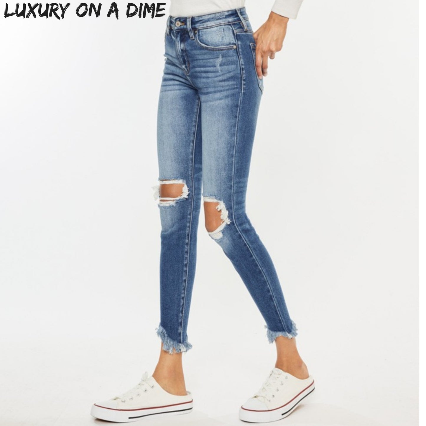 KanCan High-Rise Waist Distressed Denim Raw Cropped Skinny Jean Pants