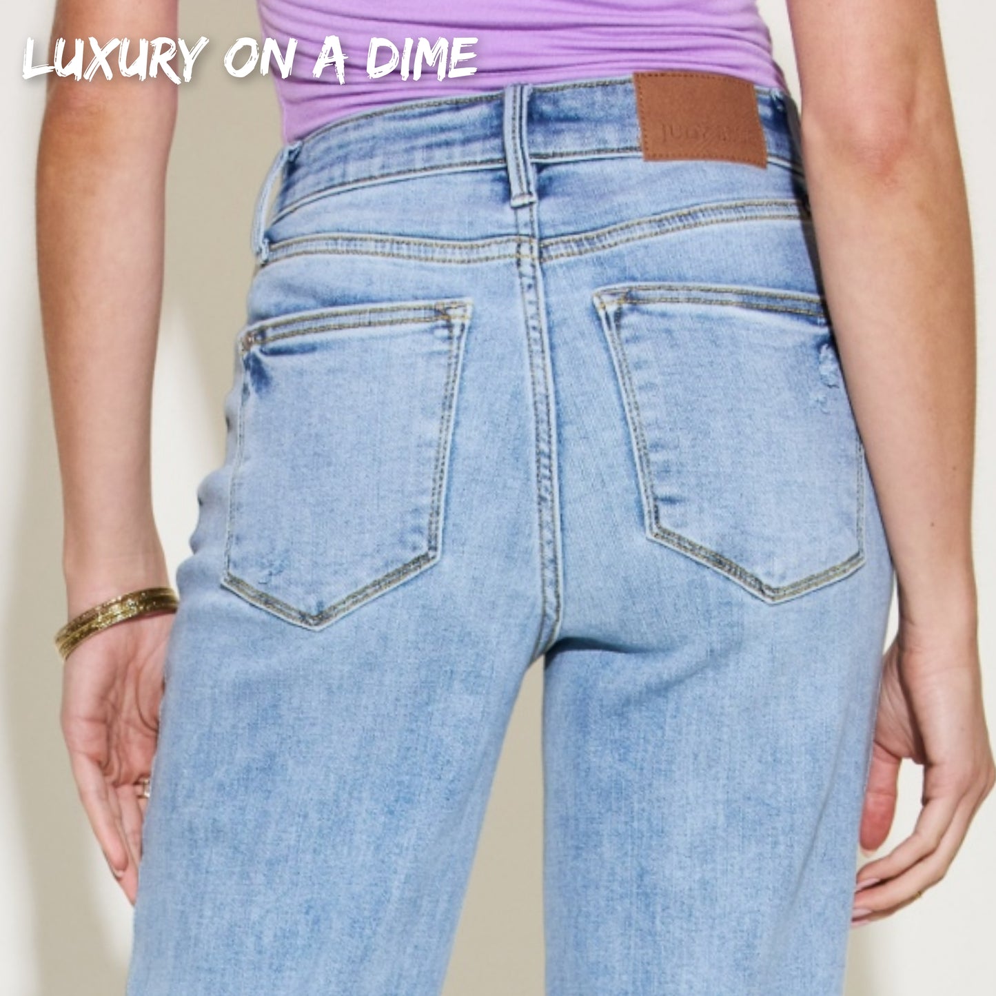 Judy Blue Mid-Rise V-Waist Front Denim Straight Leg Raw Hem Mom Jean Pants