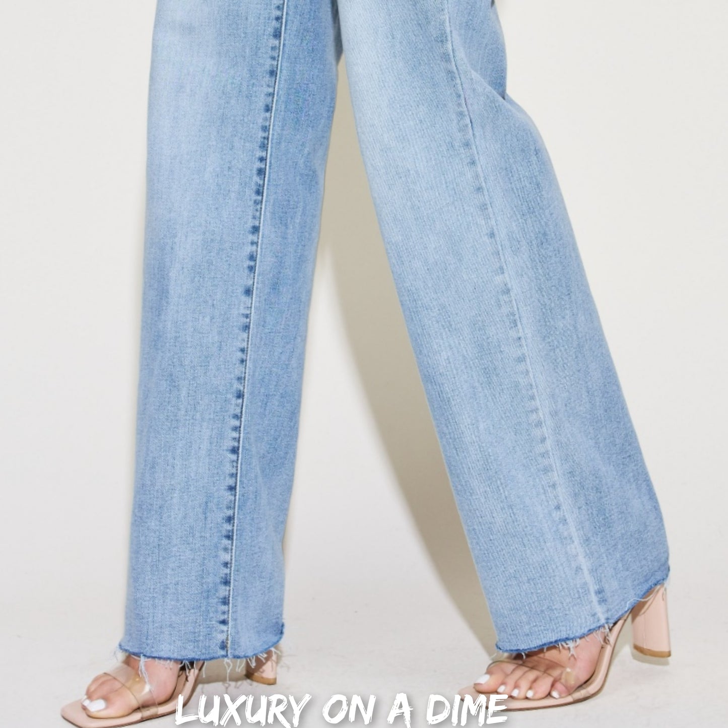 Judy Blue Mid-Rise V-Waist Front Denim Straight Leg Raw Hem Mom Jean Pants