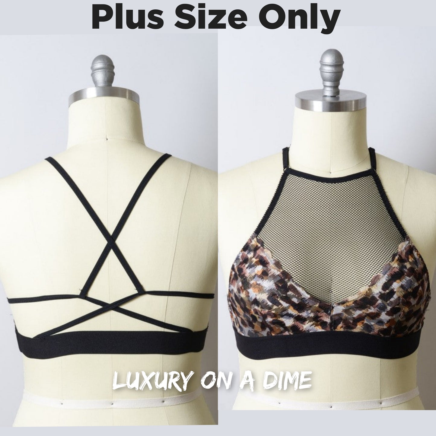 Mesh High-Neck Crop Top Wireless Elastic Underbust Cross Back Bralette Plus Size