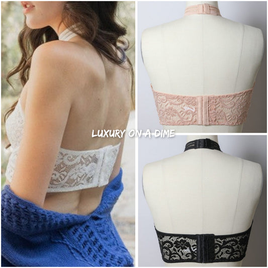 Lace Mesh High-Neck Choker Bohemian Crop Top Wireless Women's Bralette Bra