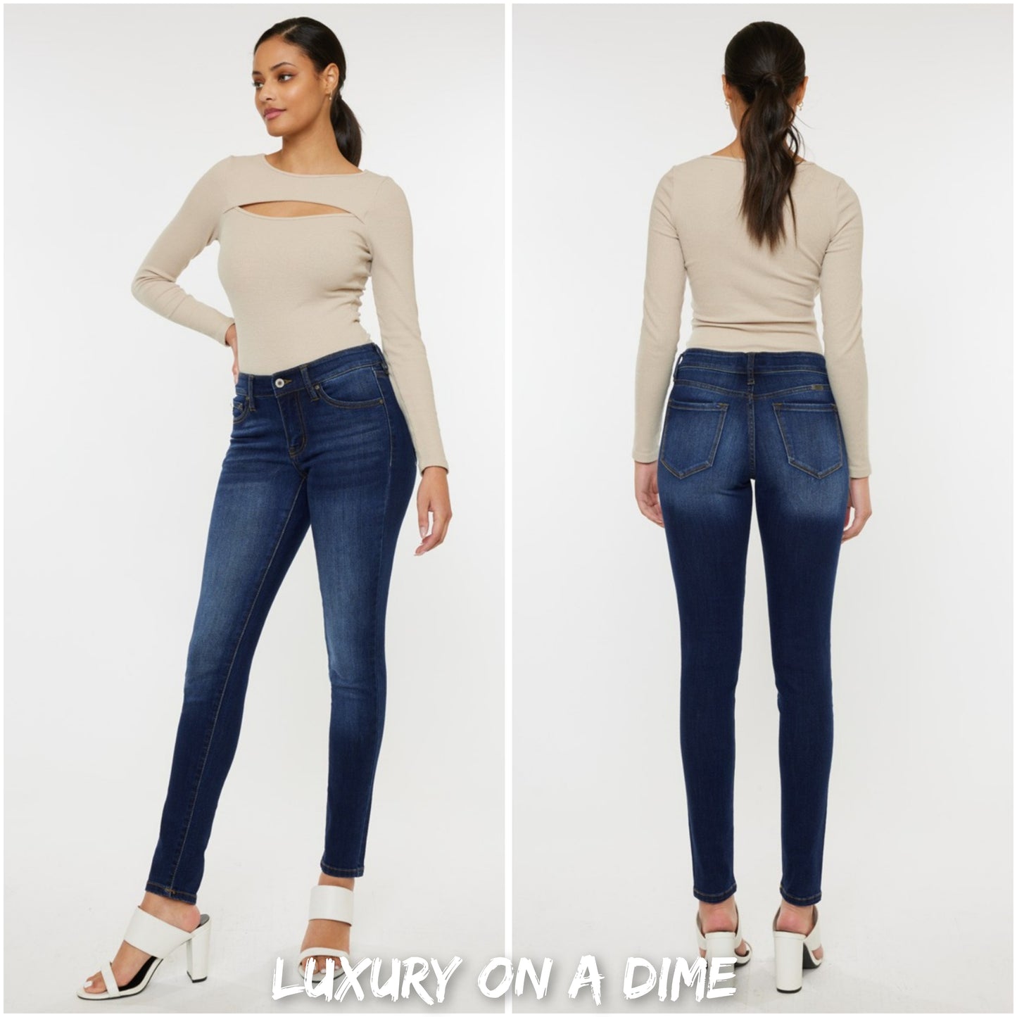 KanCan Mid-Rise Waist Skinny Slim Fit Dark Gradient Denim Jean Pants