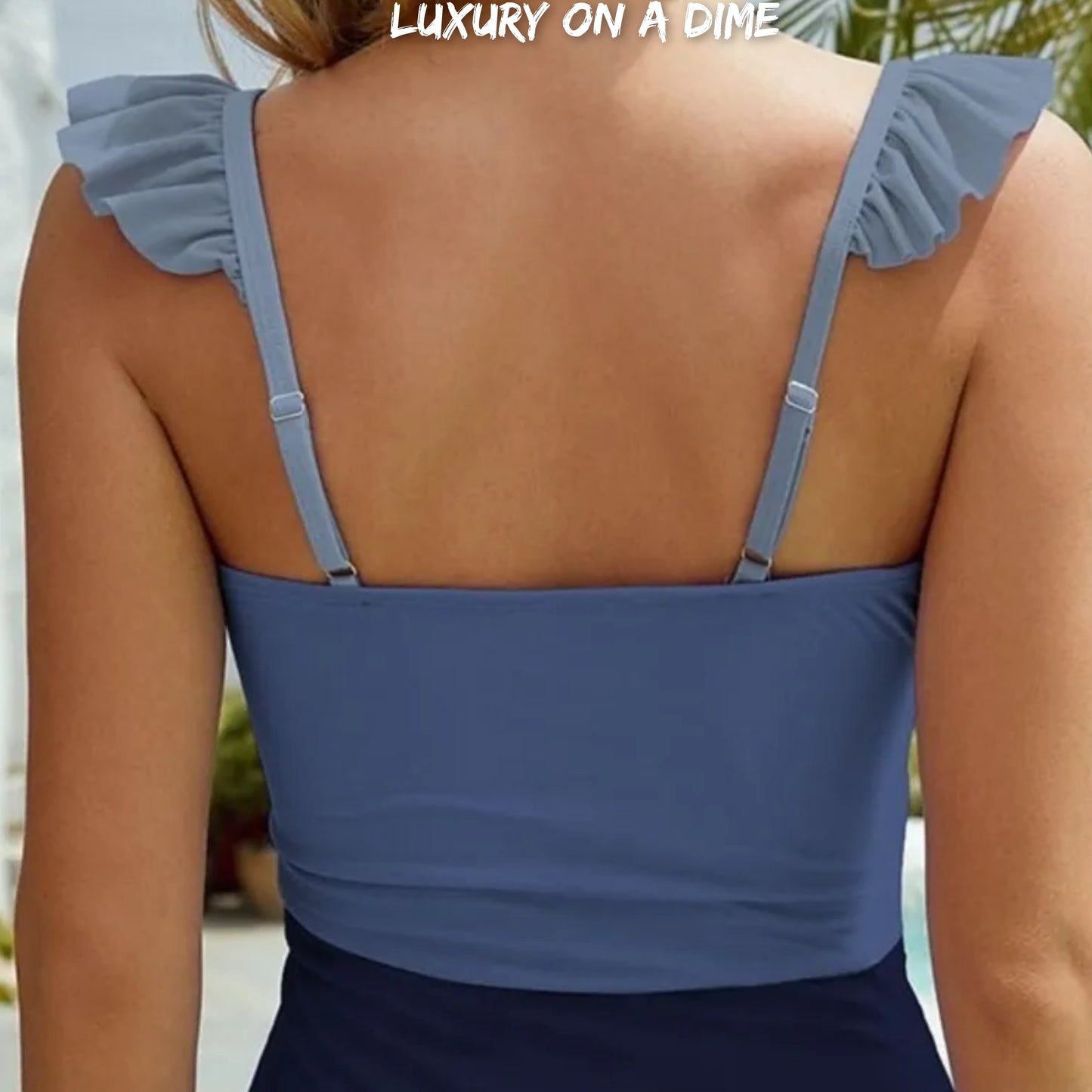 Cutout Sweetheart One Piece Ruffle Shoulder Swimwear Color-Block Swimsuit