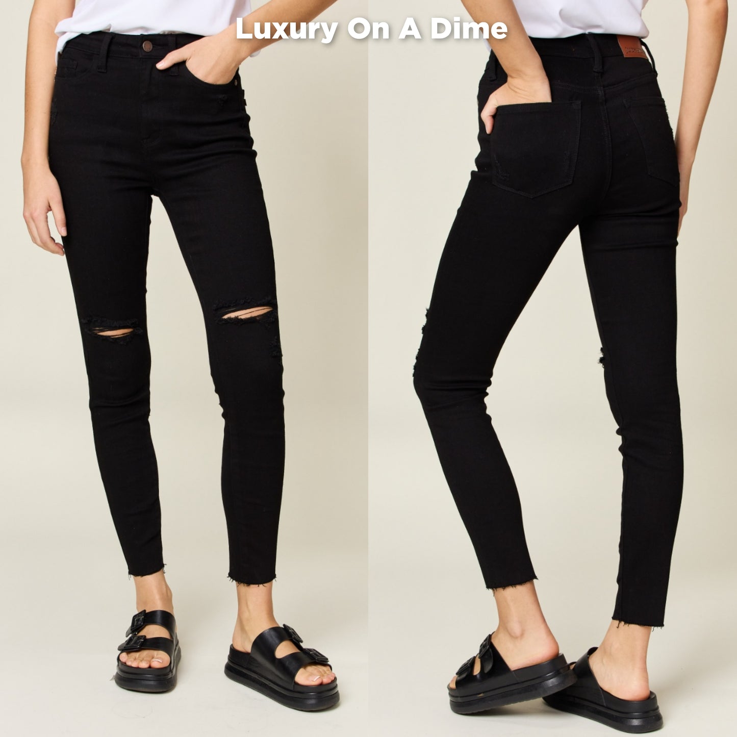 Distressed Tummy Control High-Rise Stretch Skinny Slim Denim Jean Pant Judy Blue