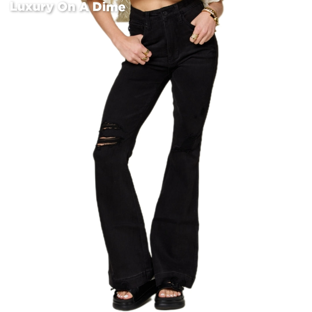 Distressed Tummy Control High Waist Skinny Denim Flare Bell Bottom Jean Pants Judy Blue