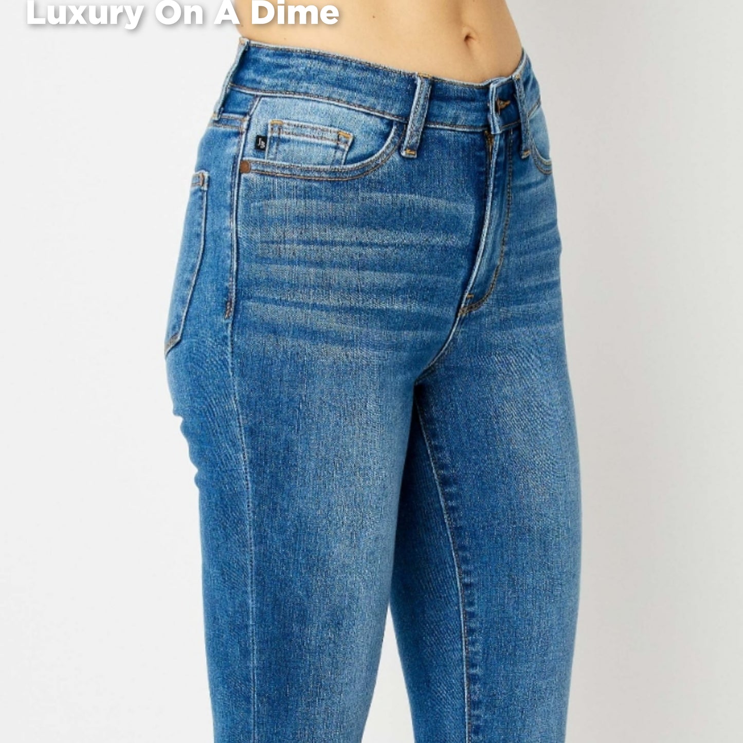 Skinny Stretch Slim Mid-Rise Denim Pants Cuffed Hem Judy Blue Jeans