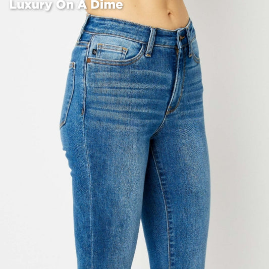 Skinny Stretch Slim Mid-Rise Denim Pants Cuffed Hem Judy Blue Jeans