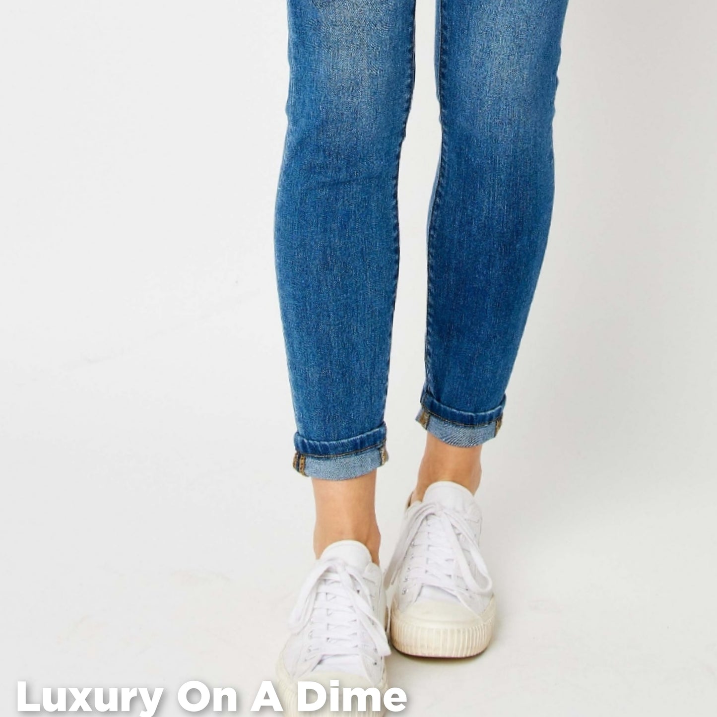 Skinny Stretch Slim Mid-Rise Denim Pants Cuffed Hem Judy Blue Jeans