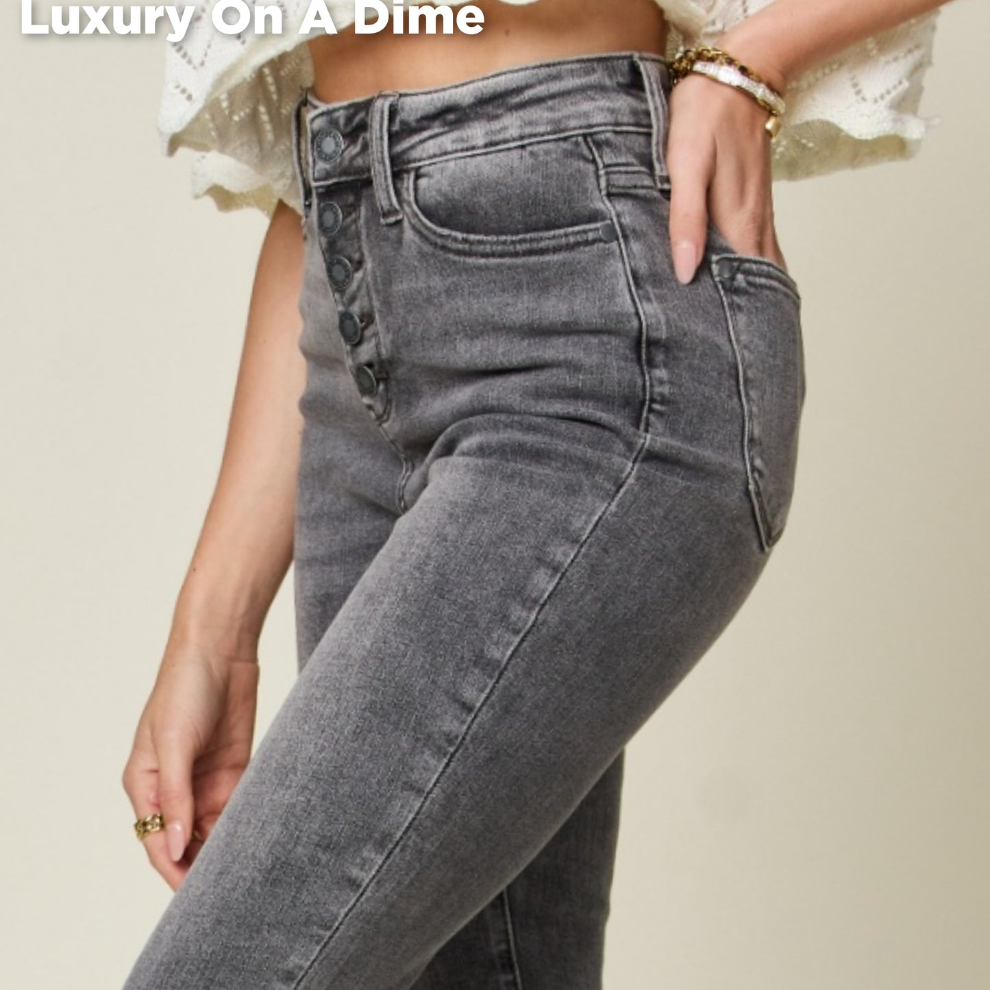 Tummy Control High-Rise Waist Denim Skinny Cuffed Capri Pants Judy Blue Jeans