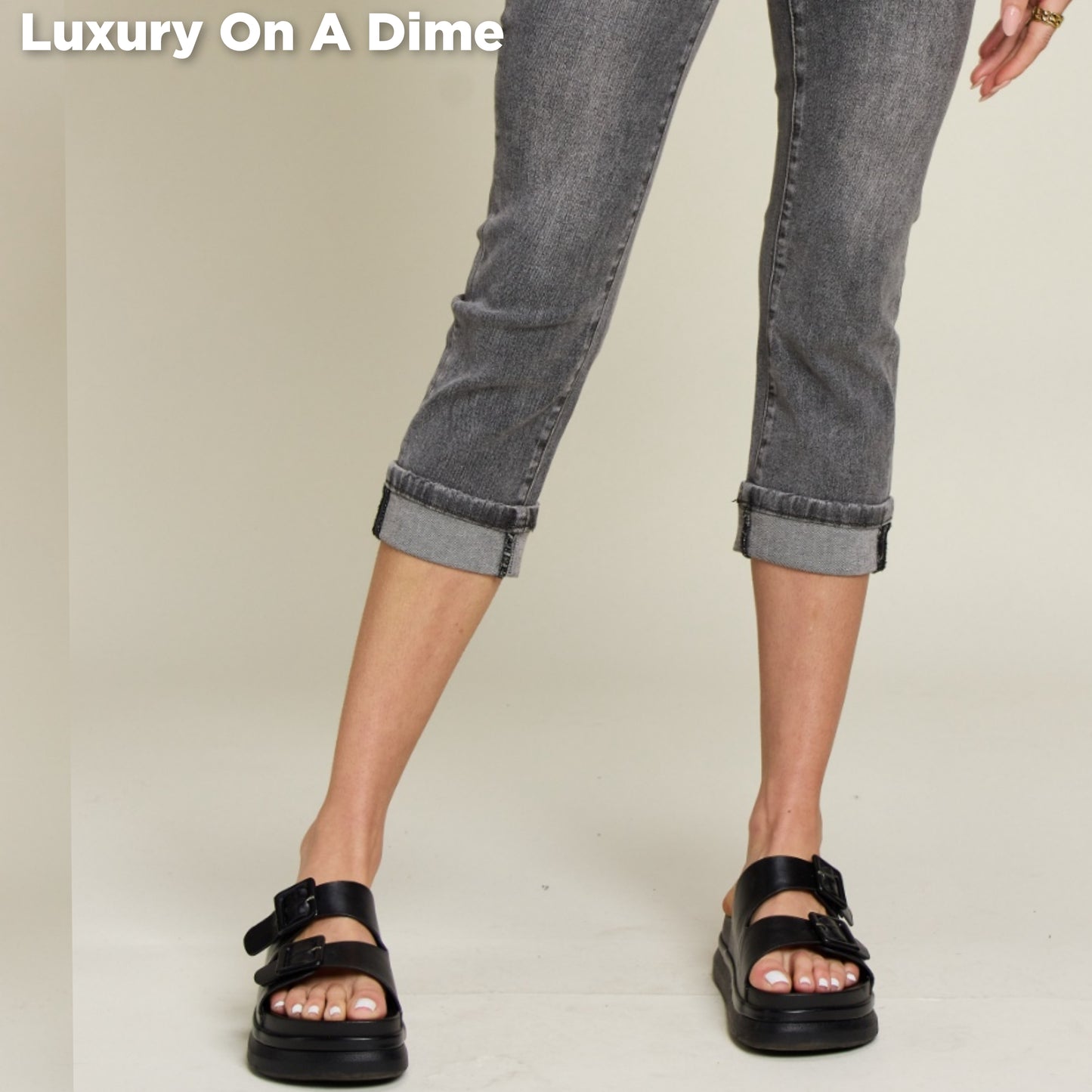 Tummy Control High-Rise Waist Denim Skinny Cuffed Capri Pants Judy Blue Jeans