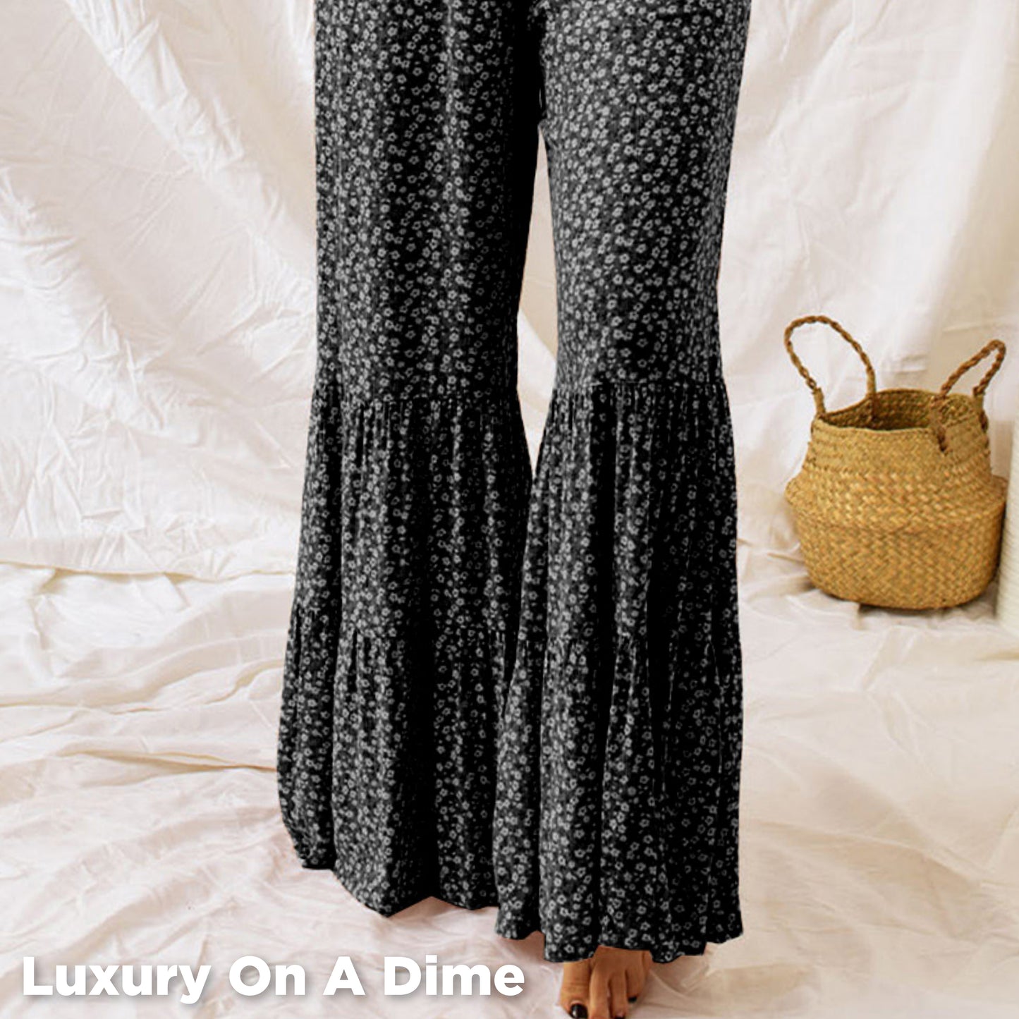 Retro Hippie Pant One-piece Smocked Tiered Wide Leg Bell Bottom Jumpsuit