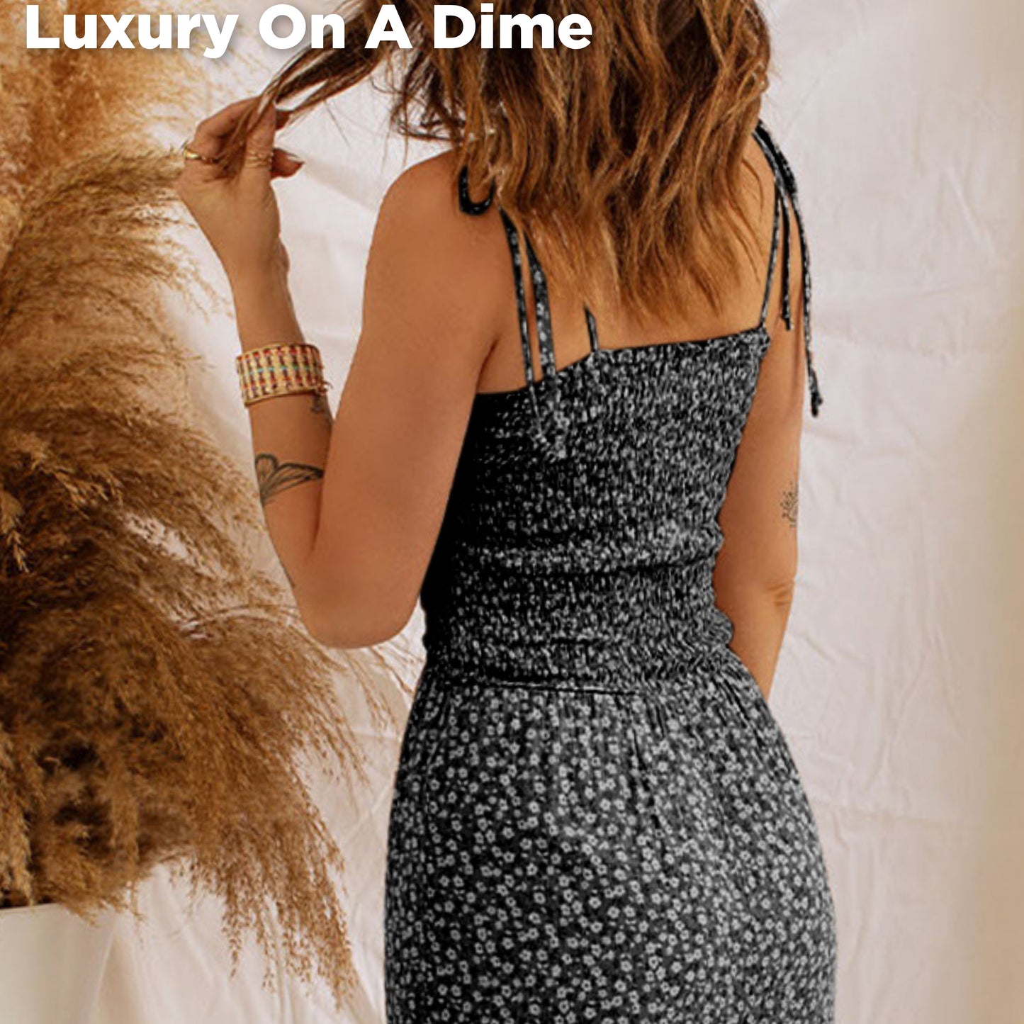 Retro Hippie Pant One-piece Smocked Tiered Wide Leg Bell Bottom Jumpsuit