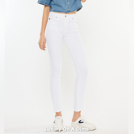 KanCan Slim High-Rise Waist White Denim Classic Skinny Ankle Jean Pants