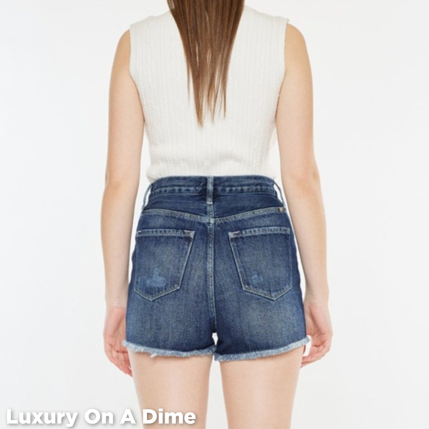 KanCan Button Fly Distressed Denim Ultra High-Rise Frayed Cut-Off Cotton Jean Shorts