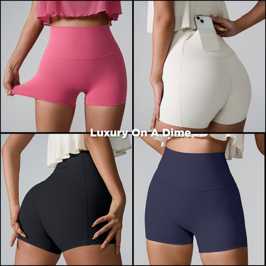 High Rise Athletic Shorts Wide Waistband Back Pocket Yoga Activewear