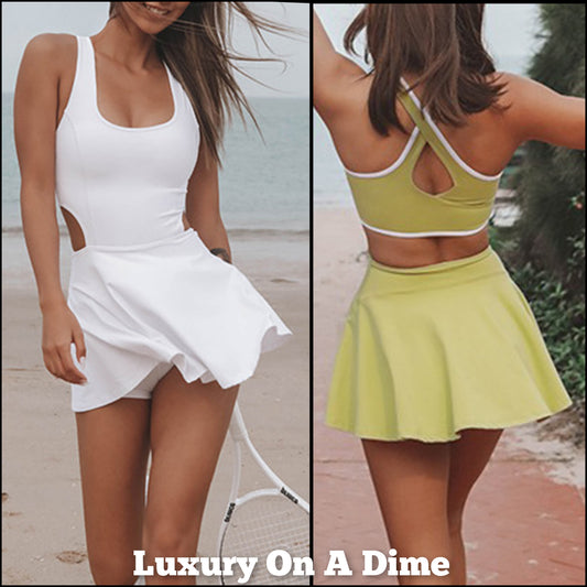 Athletic Shortie Dress Full Coverage Liner Shorts Bottom One-piece Unitard Cut-out Back