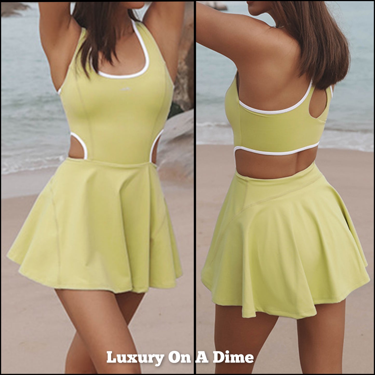 Athletic Shortie Dress Full Coverage Liner Shorts Bottom One-piece Unitard Cut-out Back