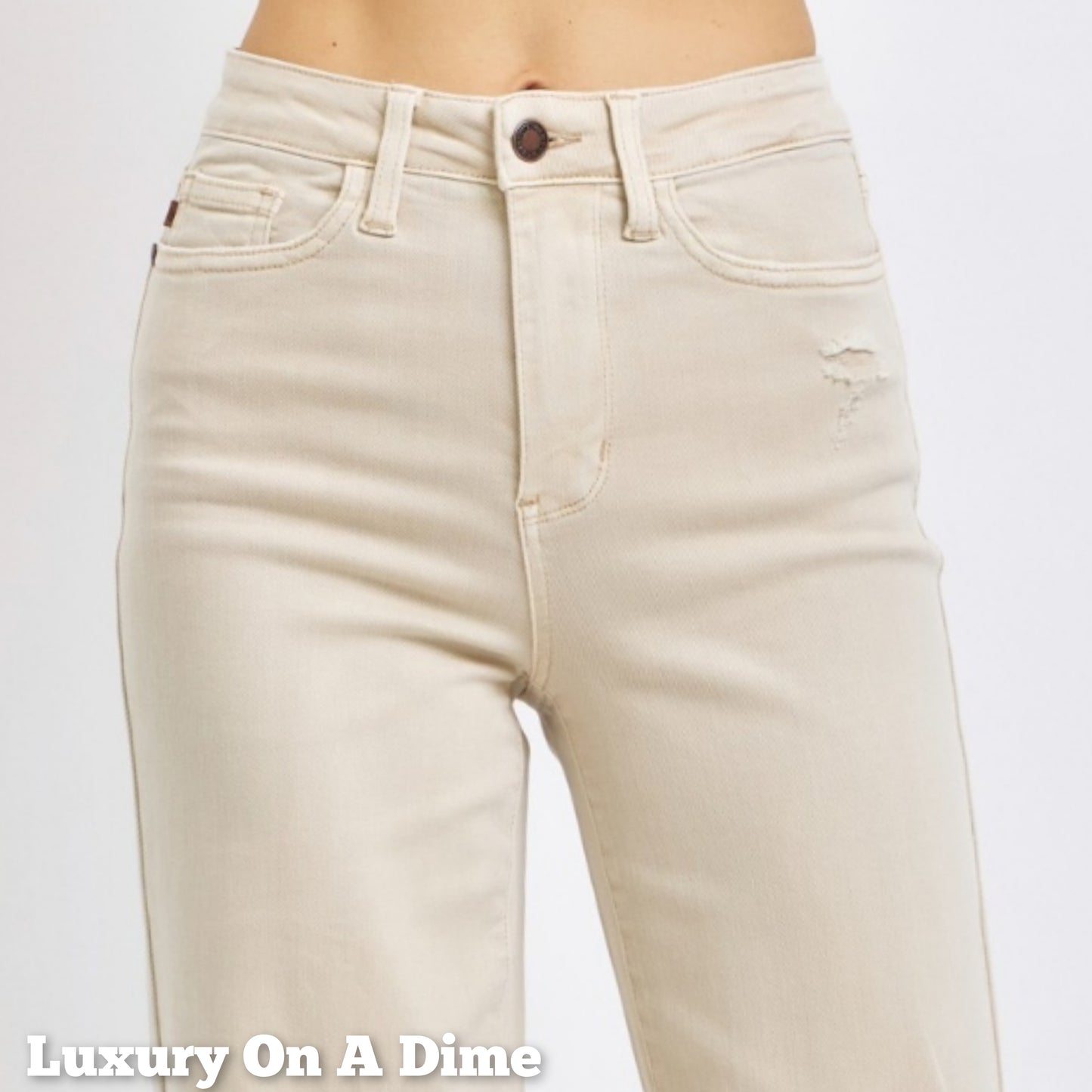 High Rise Mom Jeans Distressed Torn Knee Wide Leg Denim Pants Judy Blue