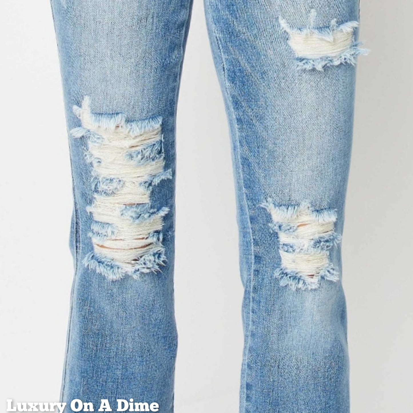 Retro 90s Distressed Bootcut Jeans Torn Hem Mid-Rise Denim Pants Judy Blue