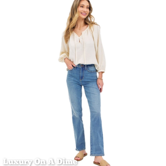 High Rise Waist Boyfriend Jeans Straight Leg Relaxed Fit Denim Pants Judy Blue