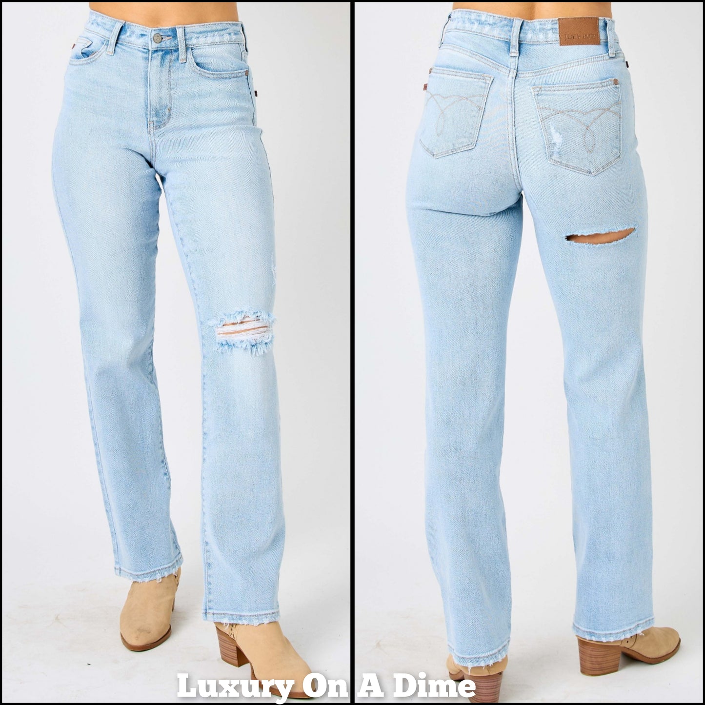 Judy Blue High-Rise Waist Distressed Torn Denim Ripped Straight Leg Jean Pants