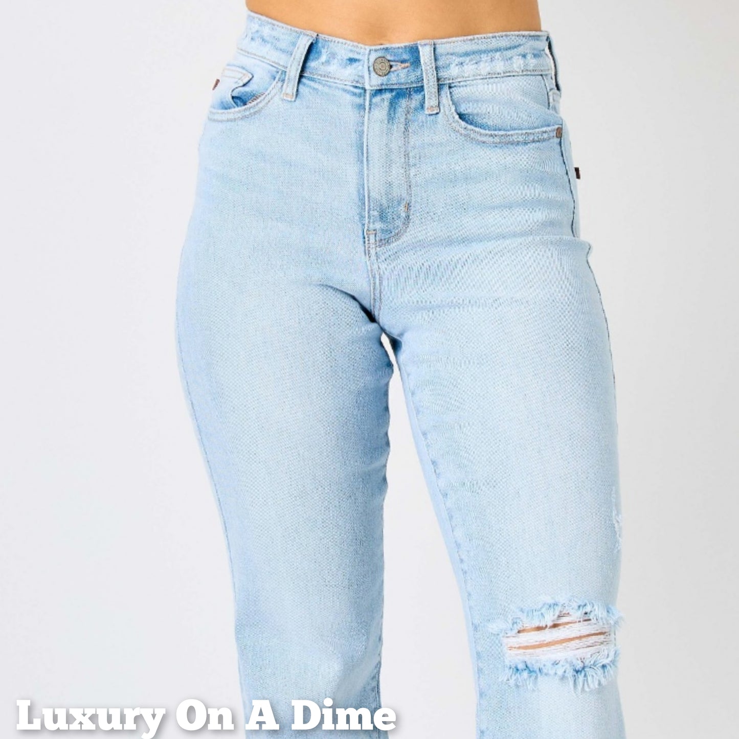 Judy Blue High-Rise Waist Distressed Torn Denim Ripped Straight Leg Jean Pants