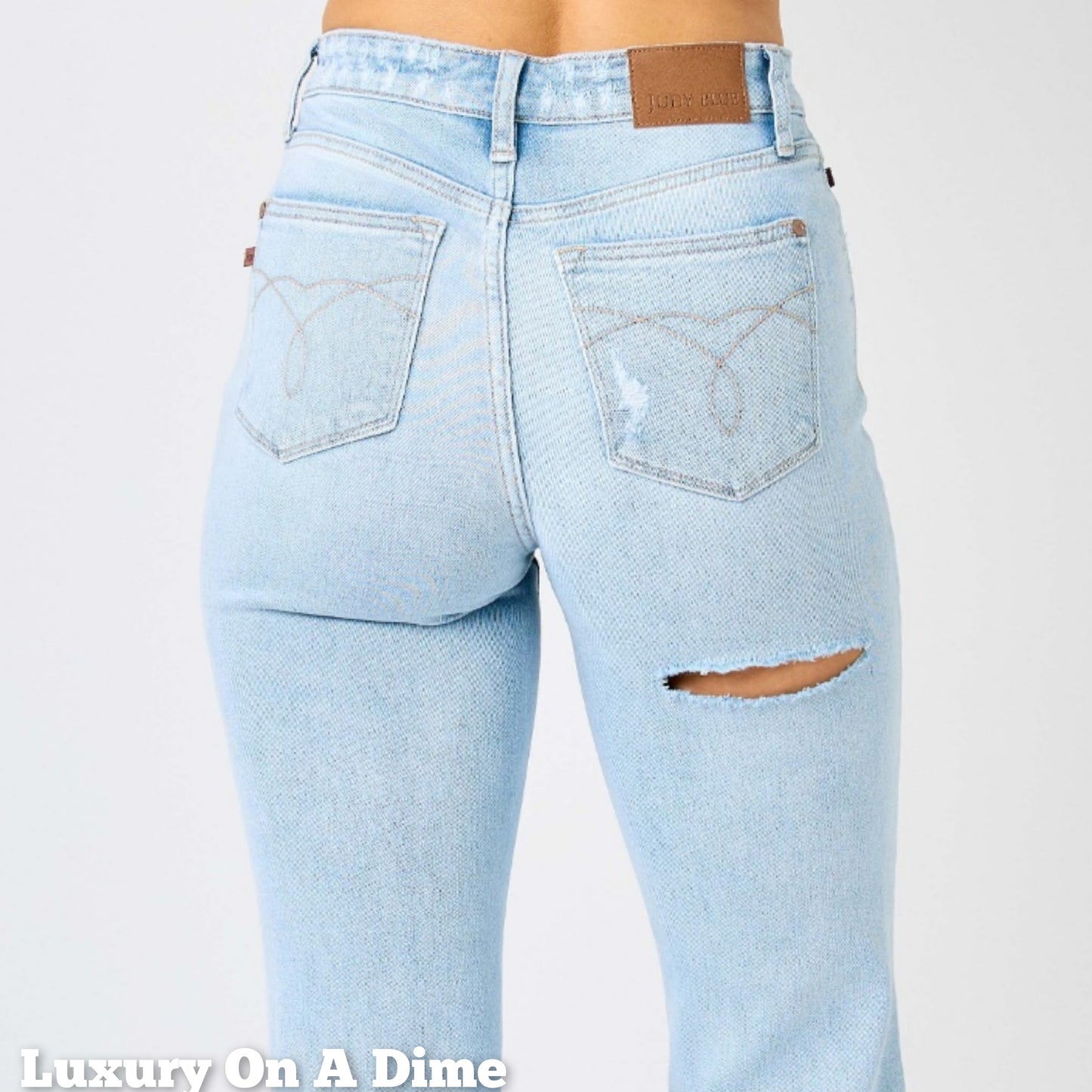 Judy Blue High-Rise Waist Distressed Torn Denim Ripped Straight Leg Jean Pants