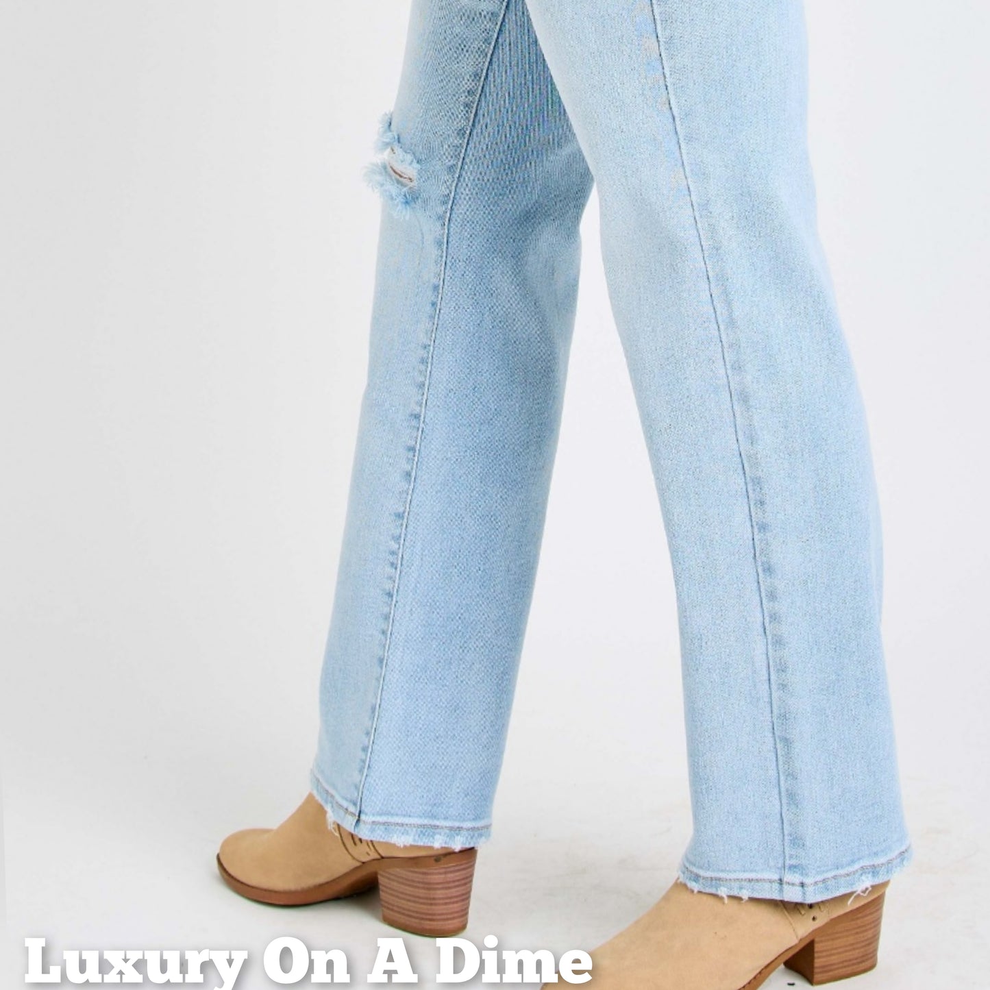 Judy Blue High-Rise Waist Distressed Torn Denim Ripped Straight Leg Jean Pants