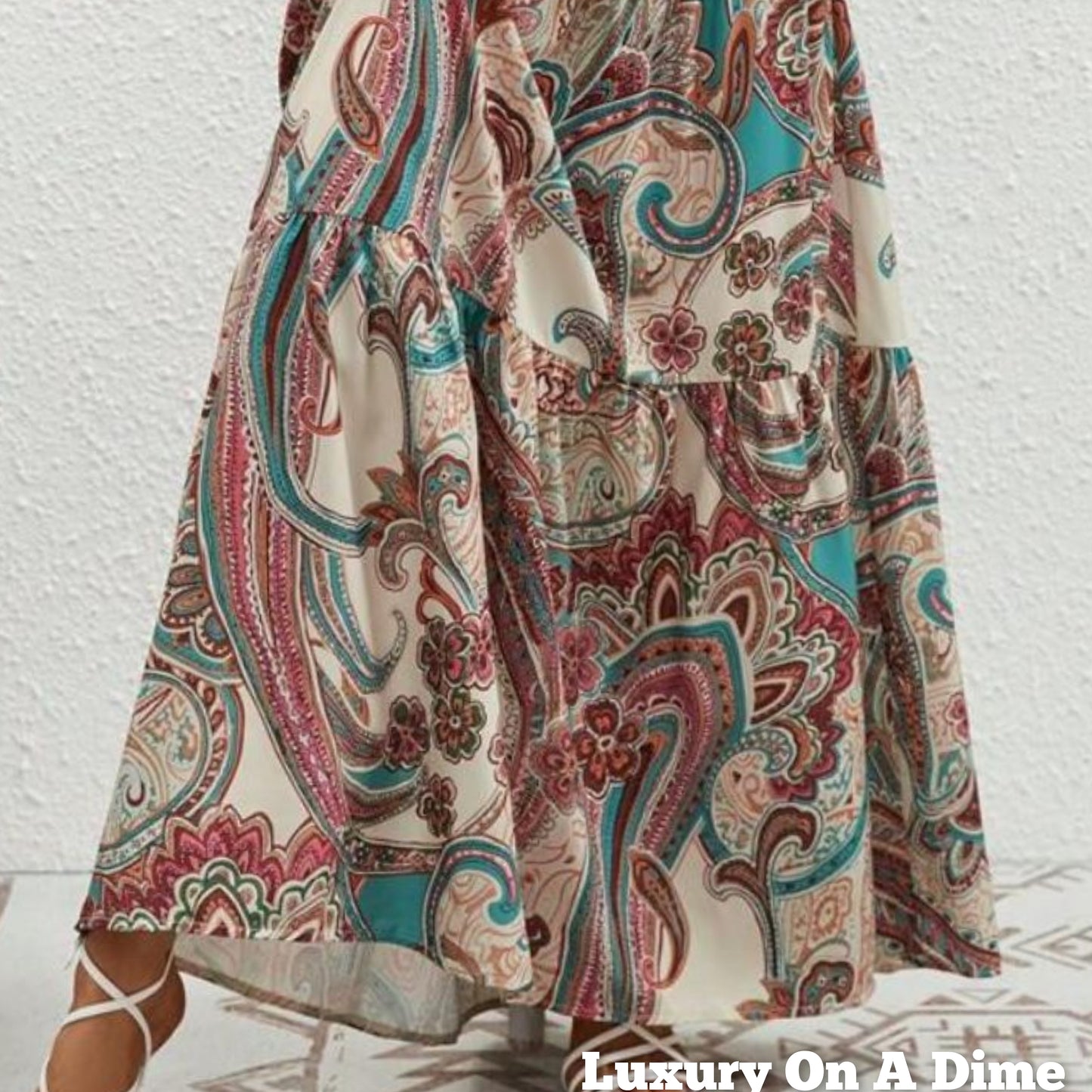 Grecian High-Neck Tie Belt Sleeveless Bold Colorful Tiered Maxi Summer Dress