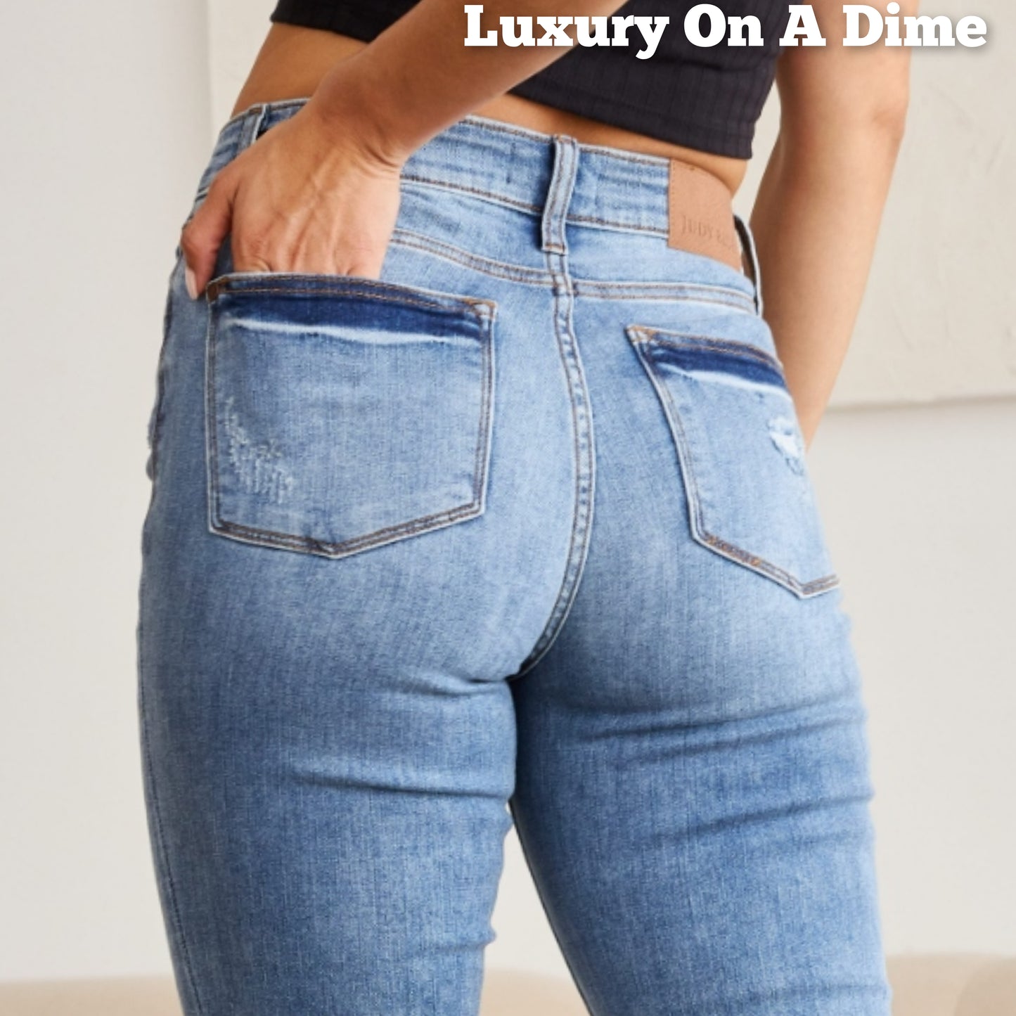 Judy Blue Mid-Rise Raw Distressed Wide Bootcut Cropped Hem Denim Jean Pants