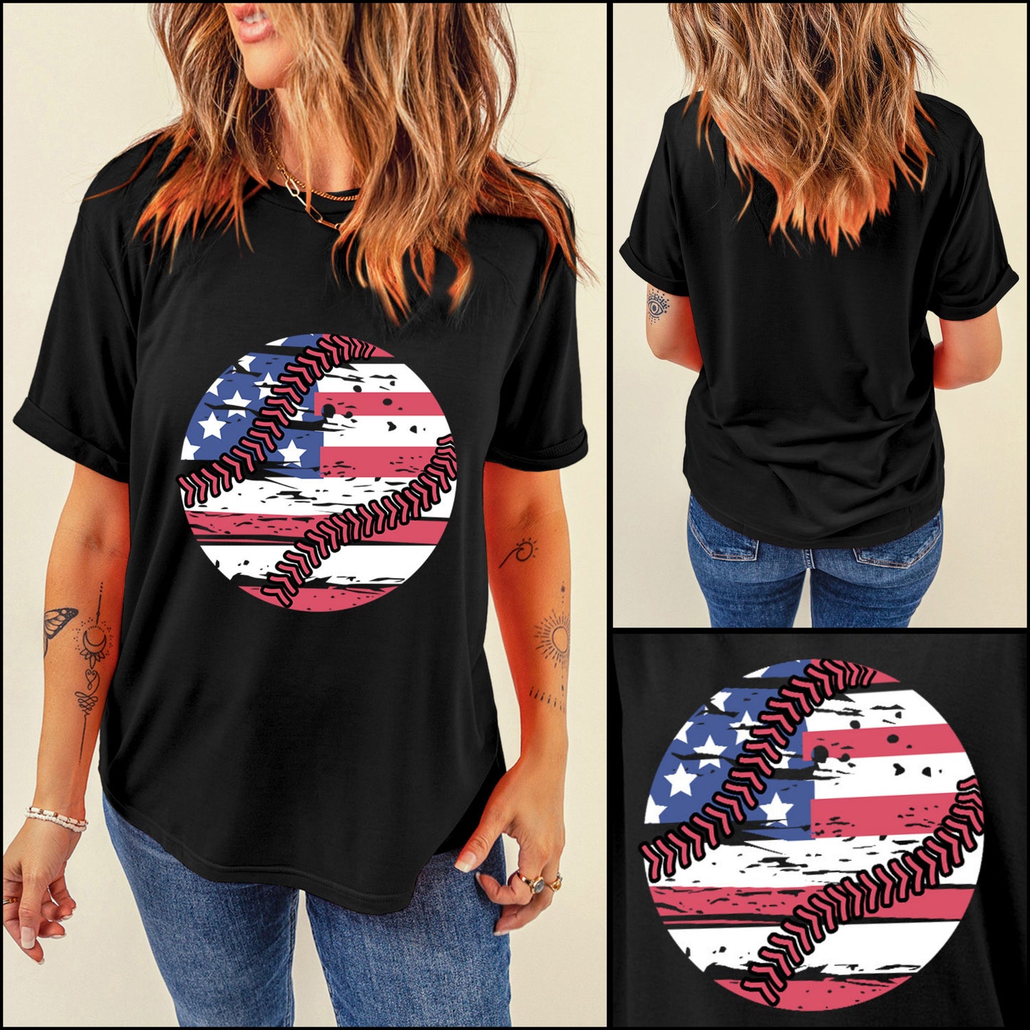 Baseball American Flag Graphic Shirt Patriotic Womens Top Lightweight Short Sleeve