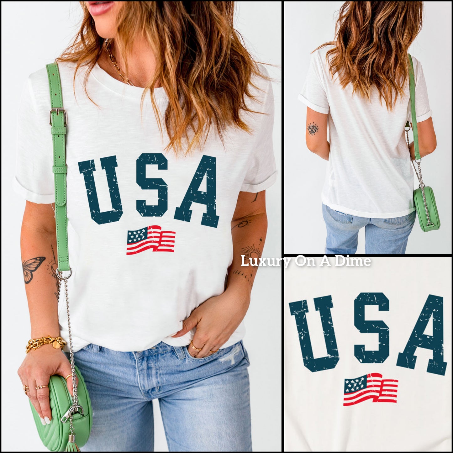Rustic American Flag USA Graphic Shirt Americana Patriotic Short Sleeve Top