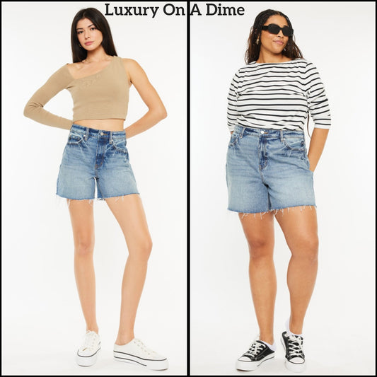 KanCan High Rise Waist Distressed Denim Cut-off Frayed Hem Acid Wash Jean Shorts