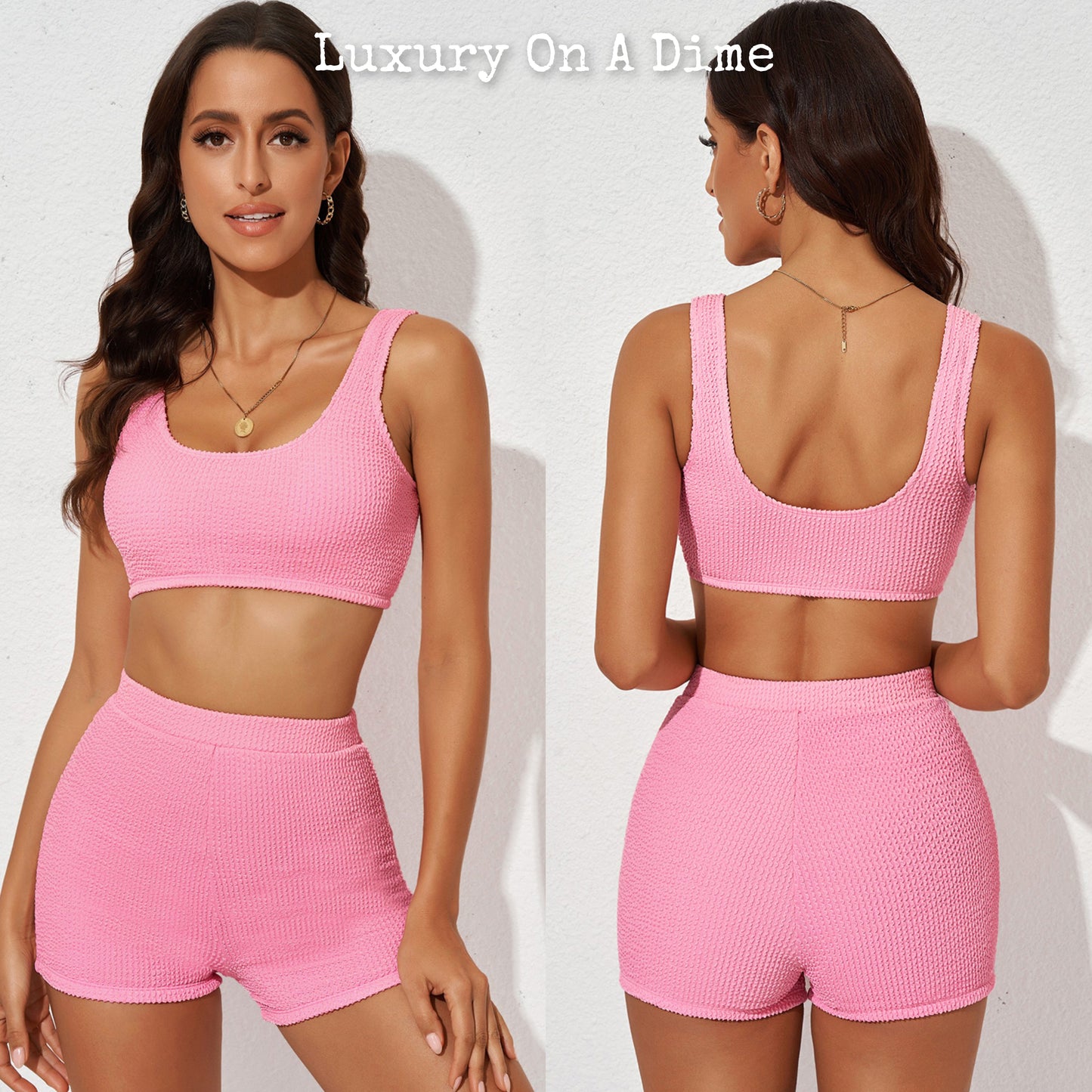 Activewear 2-piece Outfit Soft Sports Bra Crop Top Shorts Textured Matching Set