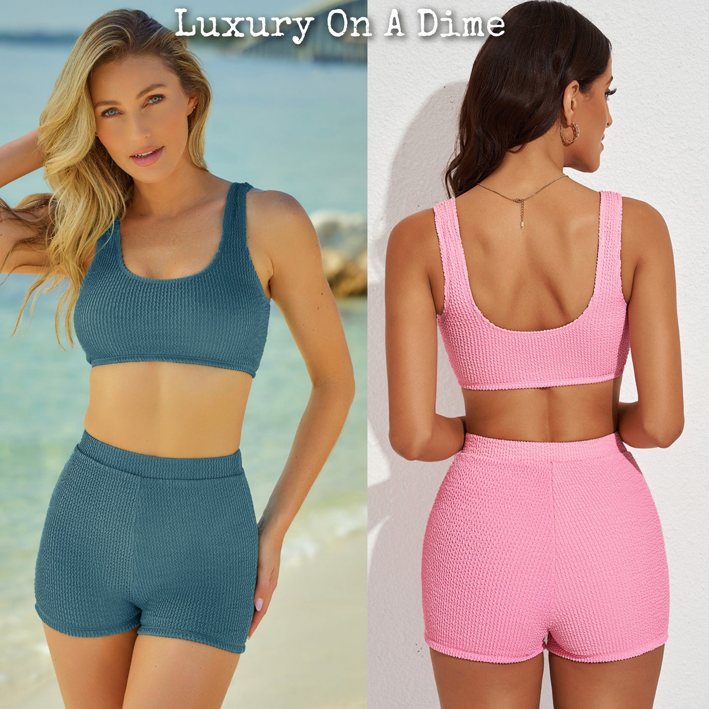 Activewear 2-piece Outfit Soft Sports Bra Crop Top Shorts Textured Matching Set