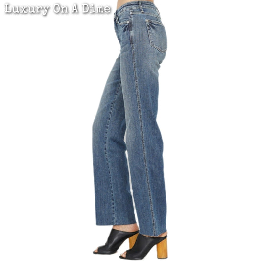 Judy Blue Tummy Control Jeans Mid-Rise Slim Fit Waist Straight Leg Denim Pants Plus Size Available