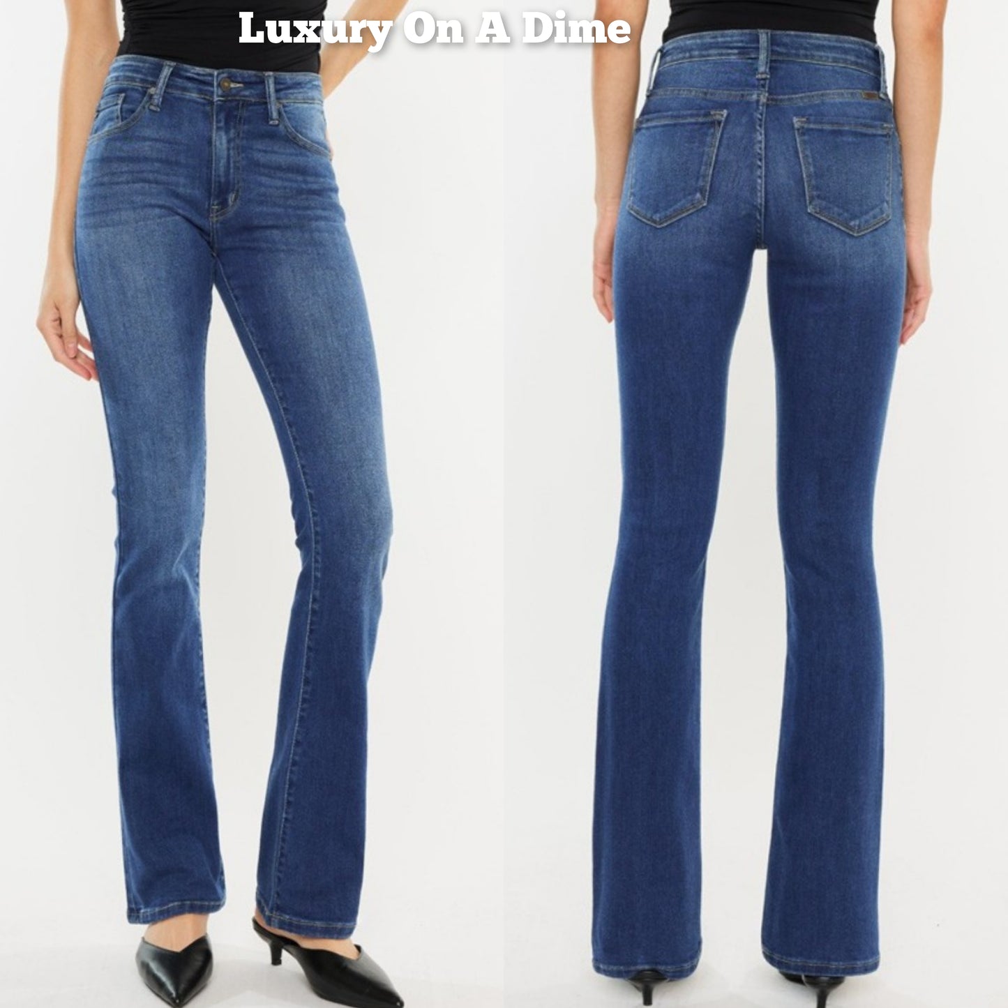 KanCan High-Rise Waist Classic Jeans Slim Fit Bootcut Hem Stone Wash Denim Pants