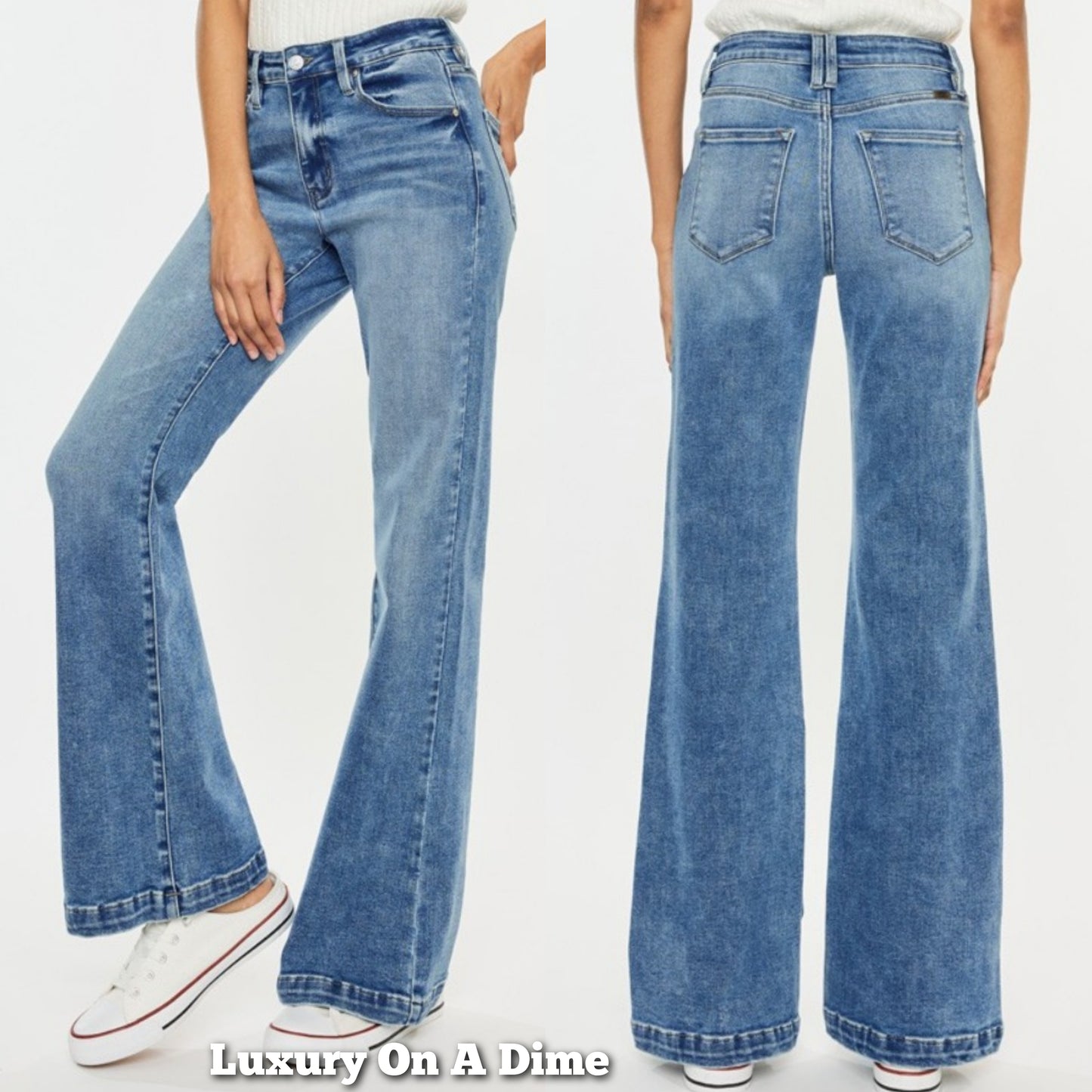 KanCan High-Rise Waist Pants Wide Leg Flare Relaxed Fit Boyfriend Jeans Denim