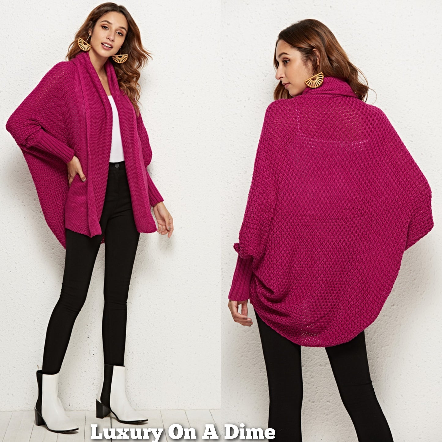Oversized Knit Cardigan Batwing Sleeve Lightweight Baggy Open Front Sweater